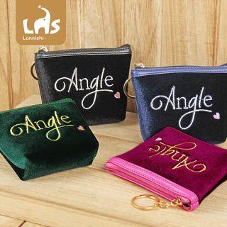 Lettering Embroidered Velvet Coin Purse Random Colors - One Size