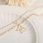 Set: Butterfly Chunky Chain Necklace + Clover Necklace A09 - 0720 - Gold - One Size