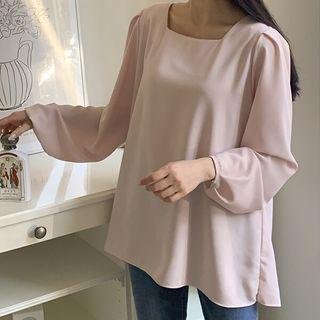 Plus Size Square-neck Plain Blouse