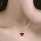Heart Rhinestone Pendant Sterling Silver Necklace Red & Gold - One Size