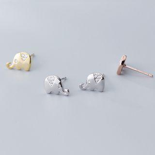 925 Sterling Silver Rhinestone Elephant Earring