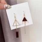 Non-matching Alloy & Wood Triangle Dangle Earring