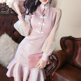 Long-sleeve Mini Sheath Qipao Dress
