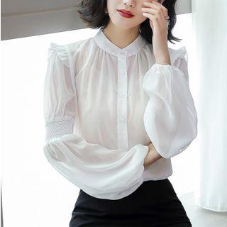 Set: Plain Camisole Top + Ruffle Trim Blouse