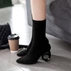 Block Heel Knit Short Boots