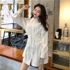 Long-sleeve Plain Shirtdress + Grommet Belt