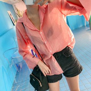 Wide-cuff Colored Sheer Shirt