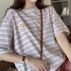 Rainbow Embroidered Striped Short-sleeve T-shirt