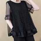 Set: Bow Back Short-sleeve Blouse + Shorts
