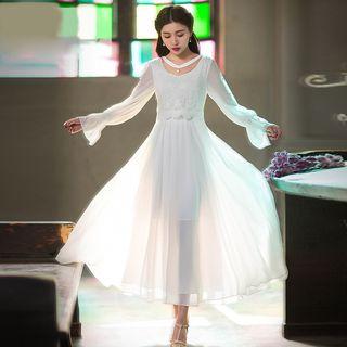 Long-sleeve Open-front Lace Dress