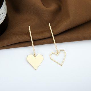 Mismatch Heart Ear Stud 1 Pair - 925 Silver Earrings - One Size