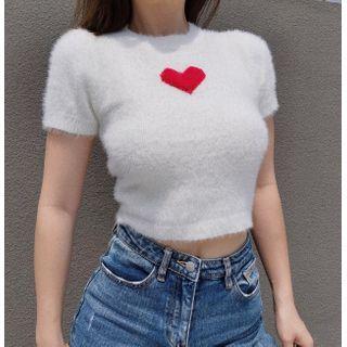 Crewneck Printed Woolen Cropped Top White - One Size