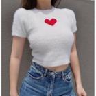 Crewneck Printed Woolen Cropped Top White - One Size
