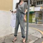 Short-sleeve V-neck T-shirt / Washed Dungaree