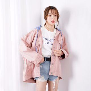 Two-tone Buttoned Hooded Jacket