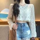Perforated Crop Knit Top White - One Size