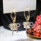 Rhinestone Bow Square Pearl Dangle Earring 1 Pair - As Shown In Figure - One Size