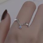 Star Rhinestone Chained Alloy Open Ring Blue Star - Silver - One Size