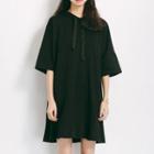 Ruffle-hem Drawstring Hooded Dress Black - One Size