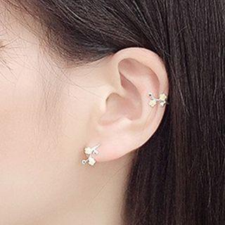 Flower Sterling Silver Cuff Earring 1 Pair - Silver - One Size