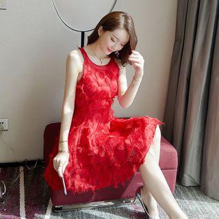 Halter Fringe Trim A-line Dress