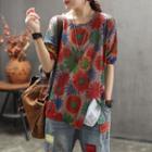 Flower Elbow-sleeve T-shirt
