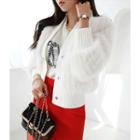 Eco-fur Knit Cardigan With Brooch White - One Size