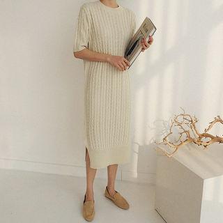 Short-sleeve Cable Knit Dress