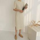 Short-sleeve Cable Knit Dress