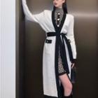 Contrast Trim Long Cardigan / Sleeveless Pattern Bodycon Dress