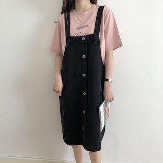 Denim Button Front Jumper Dress Black - One Size