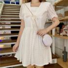 Sailor Collar Lace Trim Short-sleeve A-line Dress White - One Size