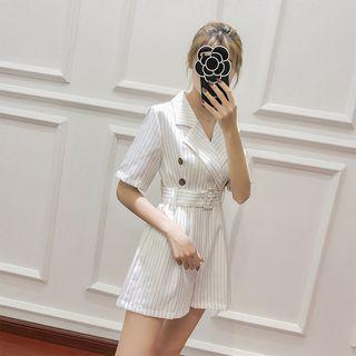 Pinstriped Double-breasted Short-sleeve Playsuit