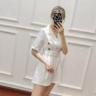 Pinstriped Double-breasted Short-sleeve Playsuit