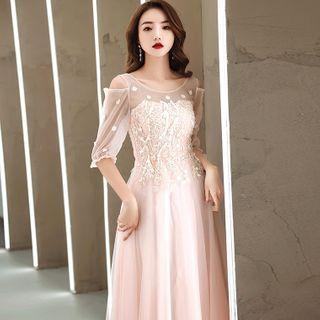 Cold-shoulder Lace A-line Evening Gown