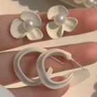 Faux Pearl Flower / Open Hoop Earring Earring
