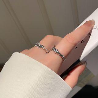 Set Of 2: Rhinestone Alloy Ring Set Of 2 - Silver - One Size
