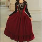 Long-sleeve Tie-neck Top / Lace-up Jumper Dress
