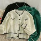 Contrasted Crew-neck Open-knit Light Cardigan