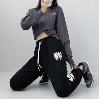 Long-sleeve Cropped Top / Harem Sweatpants