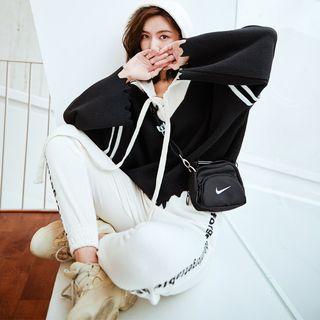 Patchwork Loose-fit Asymmetric-hem Hooded Pullover