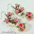 Sweet Mini Pink Glitter Cupcake Floral Pearl Earrings