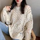 Drop-shoulder Perforated Knit Sweater