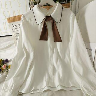 Ribbon-accent Peter Pan-collar Loose Shirt