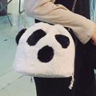 Panda-shaped Furry Drawstring Crossbody Bag White - One Size