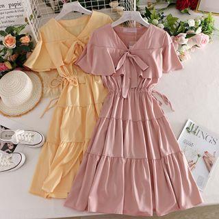 V Collar Fake Two Piece Dress