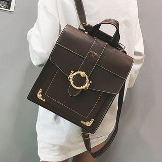 Retro Buckled Faux Leather Backpack