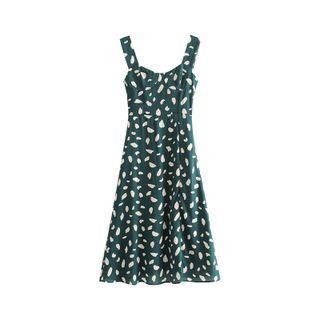 Sleeveless Petal Print Midi A-line Dress