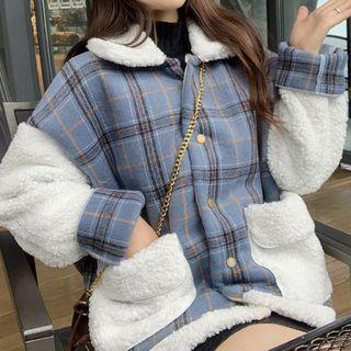 Plaid Panel Snap-button Jacket