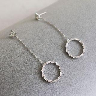 Rhinestone Hoop Dangle Earring 1 Pair - Silver - One Size
